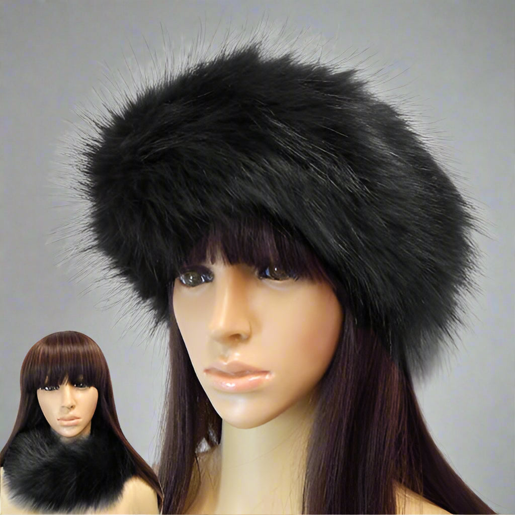 Long Fur Neck Warmer Infinity Scarf Stretchable Headband