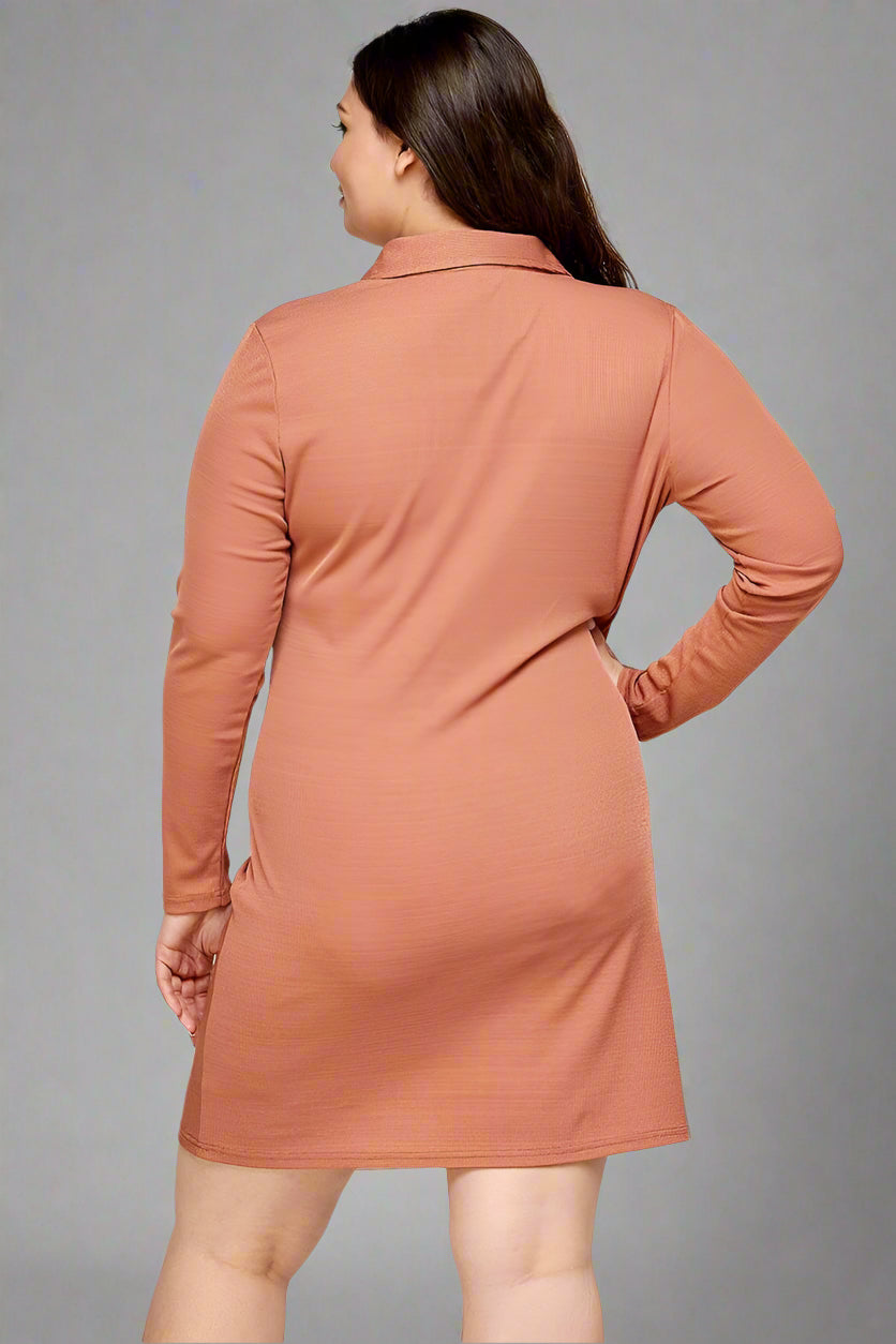 Button-Down Ruched Long Sleeve Dress