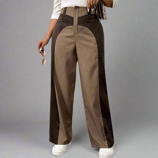 Color Block Zipper Contrast Straight Pant