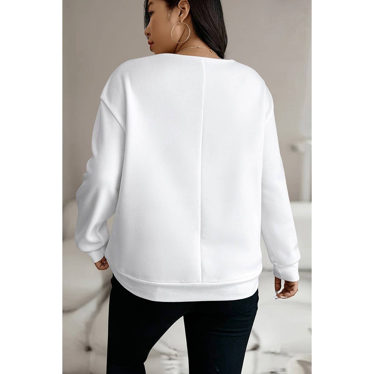 Knit Plus Floral Decoration Crew Neck Sweatshirt
