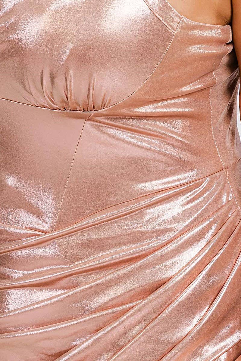 BODYCON V-NECK SURPLICE SHIMMER MIDI DRESS