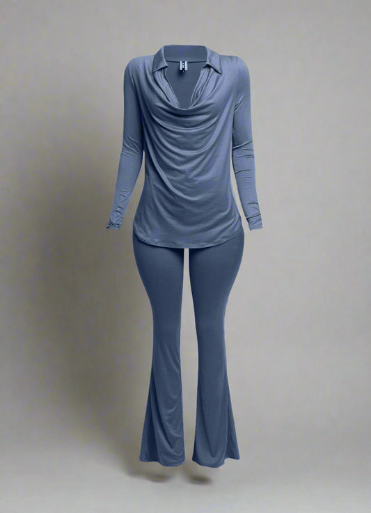Cowl collar neck top & flare pants set